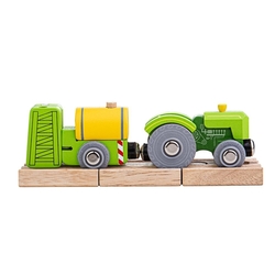 Bigjigs Rail Traktor zelený s vlečkou postřikovač	