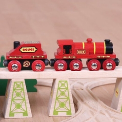  Bigjigs Rail Červená lokomotiva s tendrem + 3 koleje