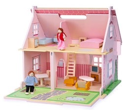  Bigjigs Toys Přenosný dřevěný domeček pro panenky